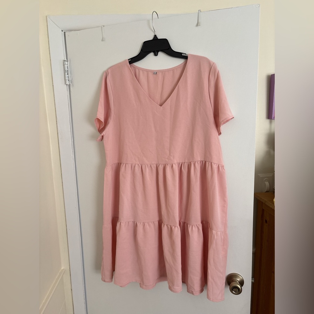 Pink V-Neck Tiered Dress